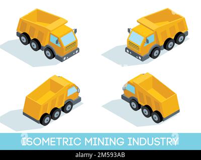 Isometric 3D mining industry icons set 2 image of mining equipment and vehicles isolated vector illustration. Stock Vector