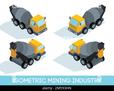 Isometric 3D mining industry icons set 6 image of mining equipment and vehicles isolated vector illustration. Stock Vector