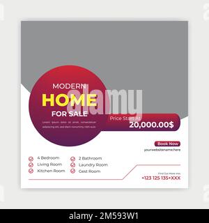 Real Estate home Social Media Post Template, Editable Post Template Social Media Banners. Stock Vector