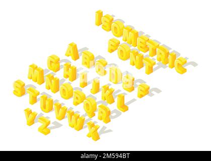 Isometric cartoon font, 3D letters, bright large set of letters of the English alphabet for creating vector illustrations. Stock Vector