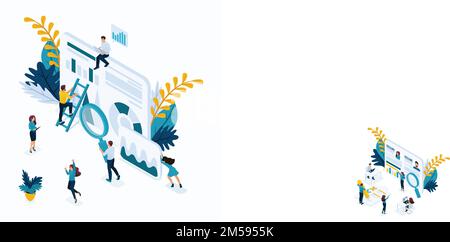 Isometric business concept, marketing research, Client feedback. Modern vector illustration concept website. Stock Vector