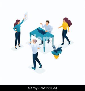Isometric concept templates for business solutions, startup, planning and strategy. Modern vector illustration concepts for website. Stock Vector