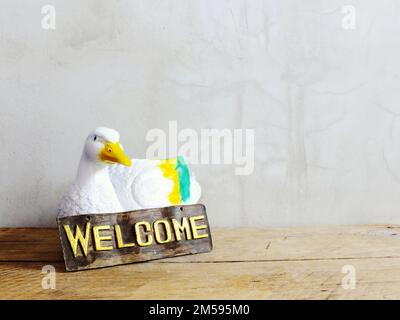 decorative ceramic duck interior decor ceramic statue with welcome sign Stock Photo