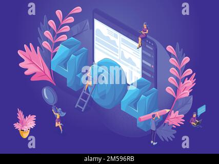 Isometric 404 error Concept. Modern design of webpage design. Vector illustration. Stock Vector