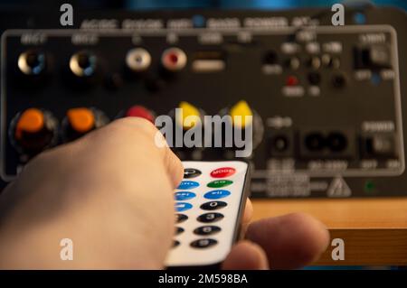 Using the remote control bluetooth power amplifier power amplifier mini bluetooth(The words are not A trademark is a word that describes the function Stock Photo