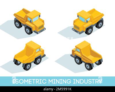 Isometric 3D mining industry icons set 4 image of mining equipment and vehicles isolated vector illustration. Stock Vector