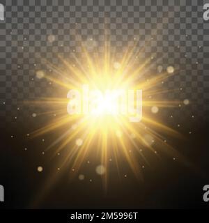 Solar illumination simulation of dawn, shining rays illuminated, translucent lens effect glow background. Easy to change the background. Vector illust Stock Vector