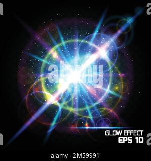 Effect of particle, bright lighting effects, magic ball. Glow Dust Sparks luxury design bright background, glow bright glare lighting effect on clear Stock Vector