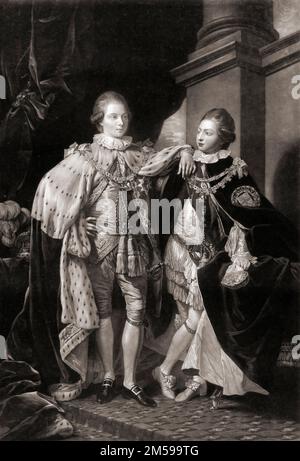 Their Royal Highnesses George, Prince of Wales, 1762 - 1830, later King George IV, and Frederick Augustus, Duke of York and Albany, 1763 - 1827.  Sons of King George III.  From a print by Valentine Green after the painting by Benjamin West Stock Photo