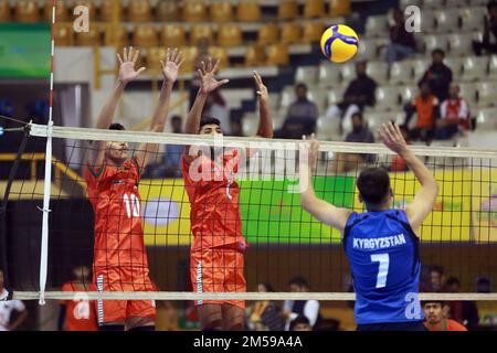 Bangabandhu Asian Central Zone U-23 Men’s International Volleyball Championship at the Shaheed Suhrawardy indoor stadium in Mirpur, Dhaka, Bangladesh. Stock Photo