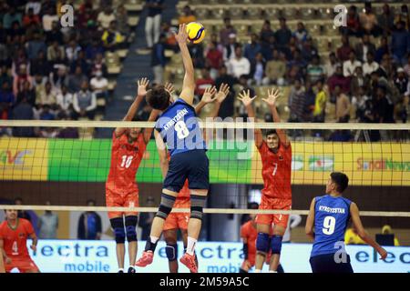 Bangabandhu Asian Central Zone U-23 Men’s International Volleyball Championship at the Shaheed Suhrawardy indoor stadium in Mirpur, Dhaka, Bangladesh. Stock Photo