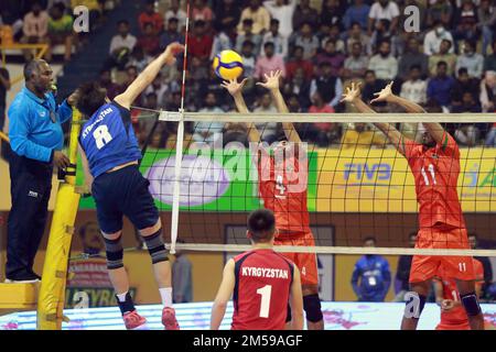 Bangabandhu Asian Central Zone U-23 Men’s International Volleyball Championship at the Shaheed Suhrawardy indoor stadium in Mirpur, Dhaka, Bangladesh. Stock Photo