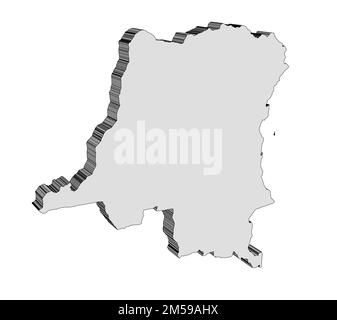 Silhouette 3D map of the Democratic Republic of the Congo isolated over ...