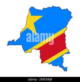 Silhouette flag map of the Democratic Republic of the Congo isolated over a white background Stock Photo