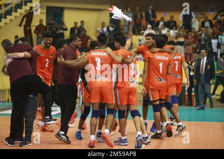 Bangabandhu Asian Central Zone U-23 Men’s International Volleyball Championship at the Shaheed Suhrawardy indoor stadium in Mirpur, Dhaka, Bangladesh. Stock Photo