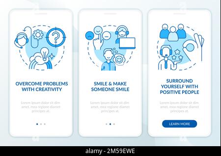 Positive attitude in service blue onboarding mobile app screen Stock Vector