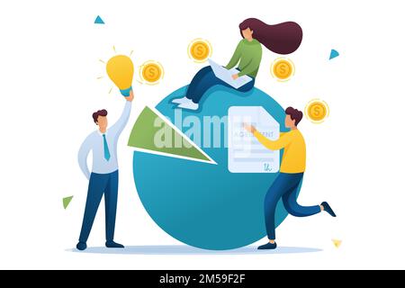Chart with data for use by entrepreneurs, financial statements, credit debt. Flat 2D character. Concept for web design. Stock Vector