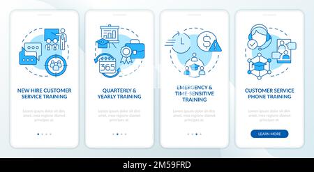 Customer service trainings blue onboarding mobile app screen Stock Vector
