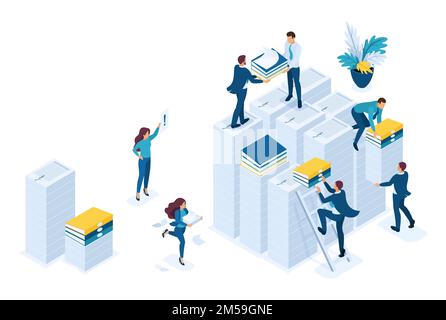 Isometric Preparation of tax reports, tax agents check the documents. Concept for web design. Stock Vector