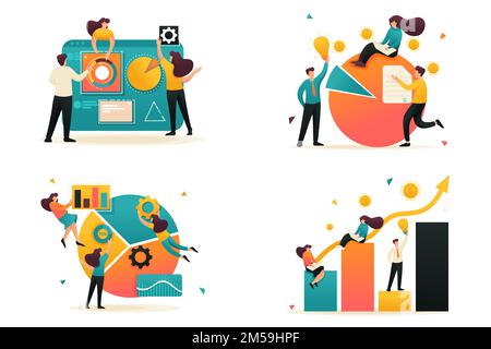 Flat 2D Data Analysis, Chart With Data, Data collections. Concept For Web Design. Stock Vector