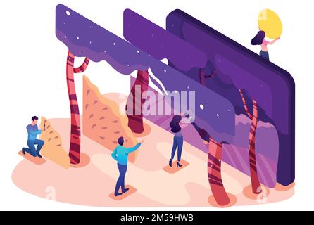 Isometric bright concept of a modern program for creating 3D illustrations. Concept for web design. Stock Vector