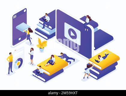 Isometric business concept choose the right your book in our library. Great concept for a Landing page. Stock Vector