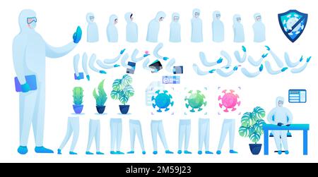 Constructor for creating a doctor in protective suit N 7. Create your own doctor to fight the epidemic. Flat 2D vector illustration. Stock Vector