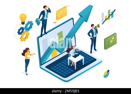 Isometric business concept, working together as a team to achieve success. Concept for web design. Stock Vector