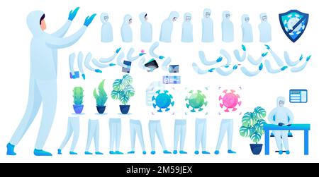 Constructor for creating a doctor in protective suit N 2. Create your own doctor to fight the epidemic. Flat 2D vector illustration. Stock Vector