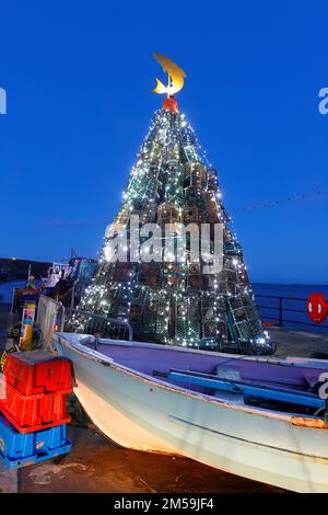 A Christmas Tree created with Lobster Pots by fishermen in the fishing ...