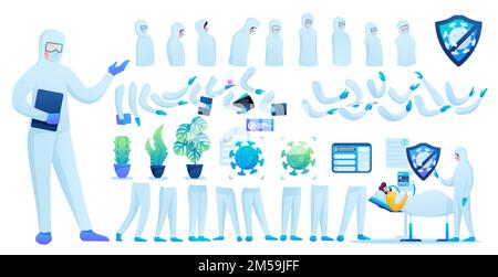 Constructor for creating a doctor in protective suit N 6. Create your own doctor to fight the epidemic. Flat 2D vector illustration. Stock Vector