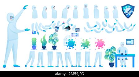 Constructor for creating a doctor in protective suit N 5. Create your own doctor to fight the epidemic. Flat 2D vector illustration. Stock Vector