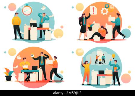 Flat 2D concepts Problem solution, Document Handling, Depression at work. Contract cancellation. Concept for web design. Stock Vector