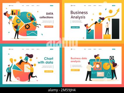 Flat 2D Data Analysis, Chart With Data, Data collections. For Landing Page Concepts and Web Design. Stock Vector