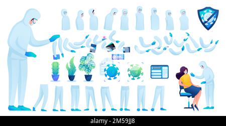 Constructor for creating a doctor in protective suit N 9. Create your own doctor to fight the epidemic. Flat 2D vector illustration. Stock Vector