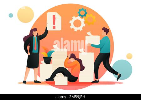 Stressful situation at work, deadline for reporting in accounting. Flat 2D character. Concept for web design. Stock Vector