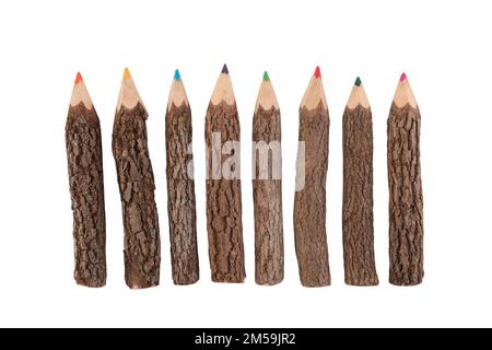 Wooden crayons isolated on white background with clipping path Stock Photo