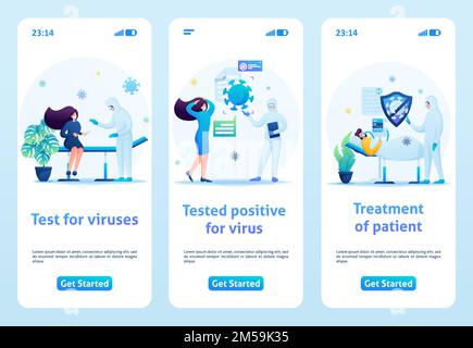 Testing patients for the presence of virus in the blood. Flat 2D. Vector illustration mobile app. Stock Vector