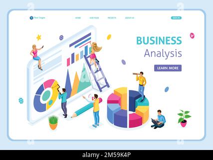 Website Template Landing page Isometric Business analysis, Can use for web banner. Easy to edit and customize. Stock Vector