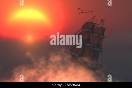 A Spanish Brig Out At Sea Stock Photo