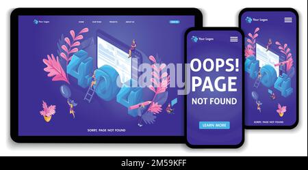 Website Isometric Landing page template of 404 error Concept. Modern design of web page design for website and mobile website. Easy to edit and custom Stock Vector