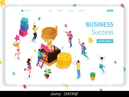 Website Template Landing page Isometric concept business success, leadership, awards, career, successful projects, goal. Easy to edit and customize. Stock Vector