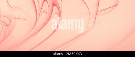 Abstract fluid art background light red colors. Liquid marble. Acrylic painting on canvas with pink gradient and splash. Alcohol ink backdrop with ros Stock Photo