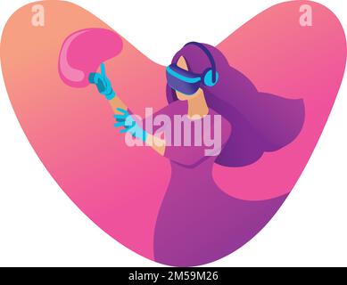 Isometric concept AR virtual reality concept girl augmented glasses. Template Landing page. Stock Vector