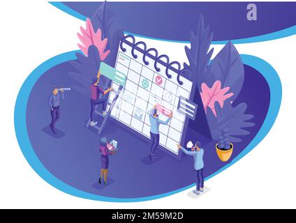 Isometric design concept businessmen work, Scheduling for a website, Business planning, time management. Vector illustration Stock Vector