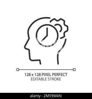 Time for thinking process pixel perfect linear icon Stock Vector