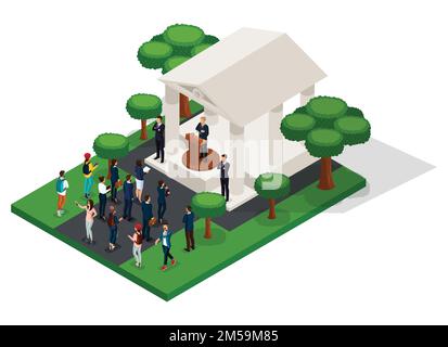 Trendy People Isometric vector 3D businessmen, people of the presidential election, Washington's Birthday, elections, voting, speech at trebune, meeti Stock Vector