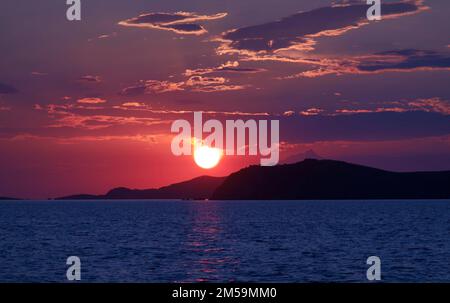 Sunset in the Island Lemnos in Greece Stock Photo