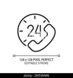 Round-the-clock support pixel perfect linear icon Stock Vector