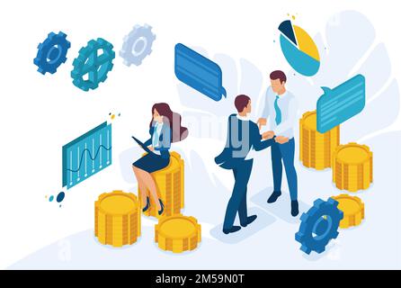 Isometric Business concept of teamwork to create a solution. Concept for web design. Stock Vector